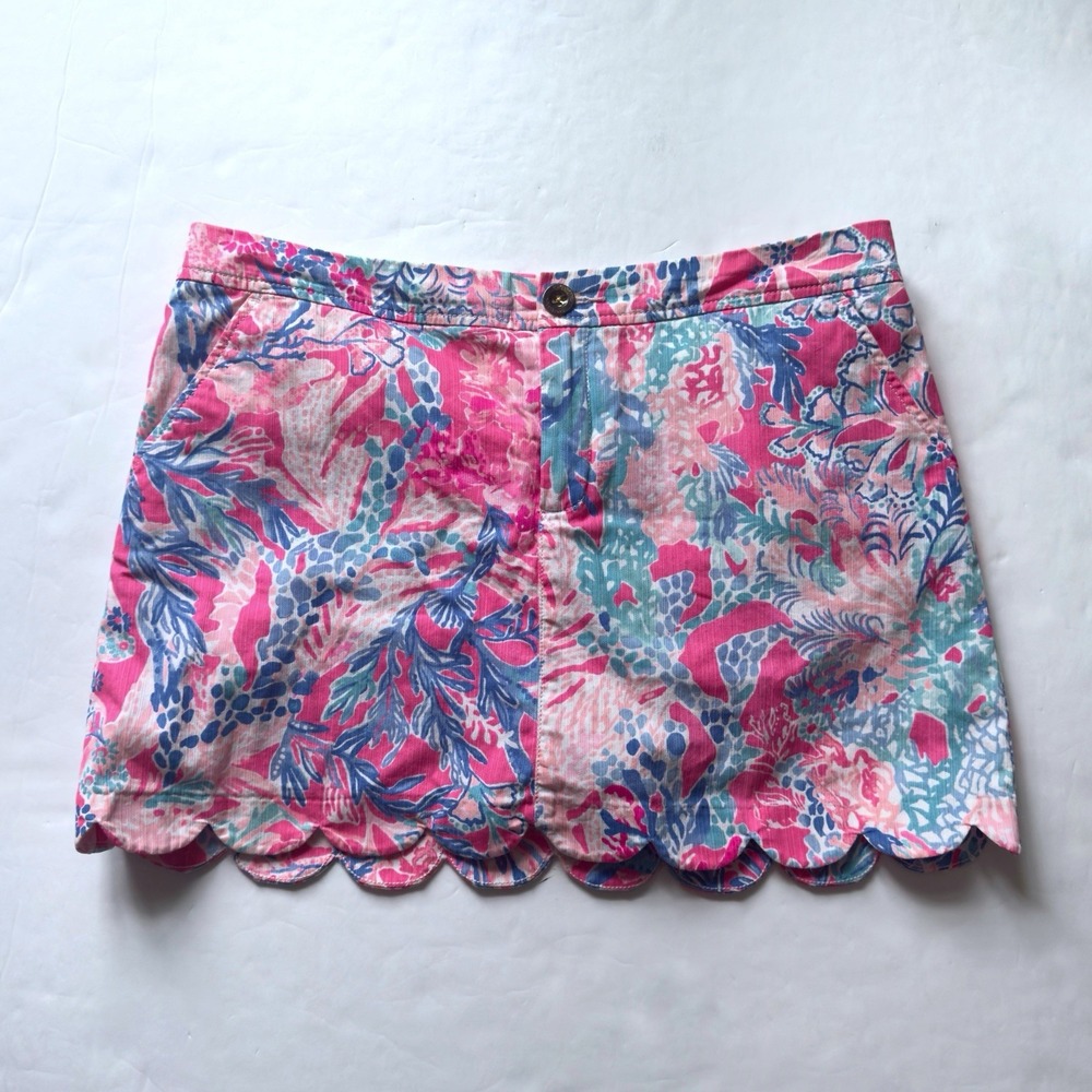 Lilly Pulitzer Colette Skort 10 Pink Blue Pascha Aquadesiac Scalloped Preppy
